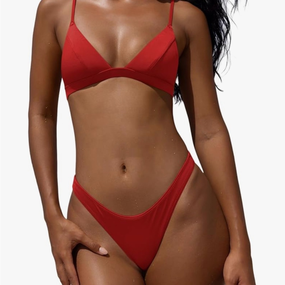 Soulshe NWOT L Red SEXY triangle seamed top cheeky bottoms Bikini Set
